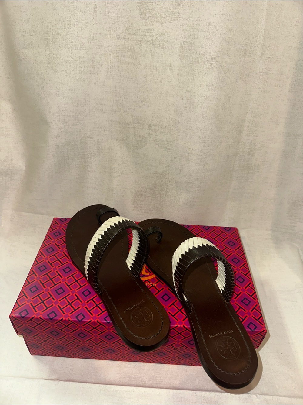 Tory Burch Flat Toe Ring Slide Sandals Woven Coconut/Ivory Size 7.5